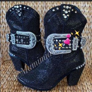New Black Rhinestone Cowboy Boots